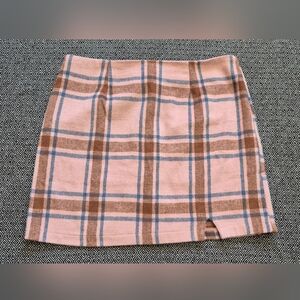 Lulu's Pink And Brown Plaid Skirt Size X-large